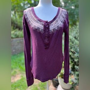 We the Free Maroon embroidered long sleeve top Medium